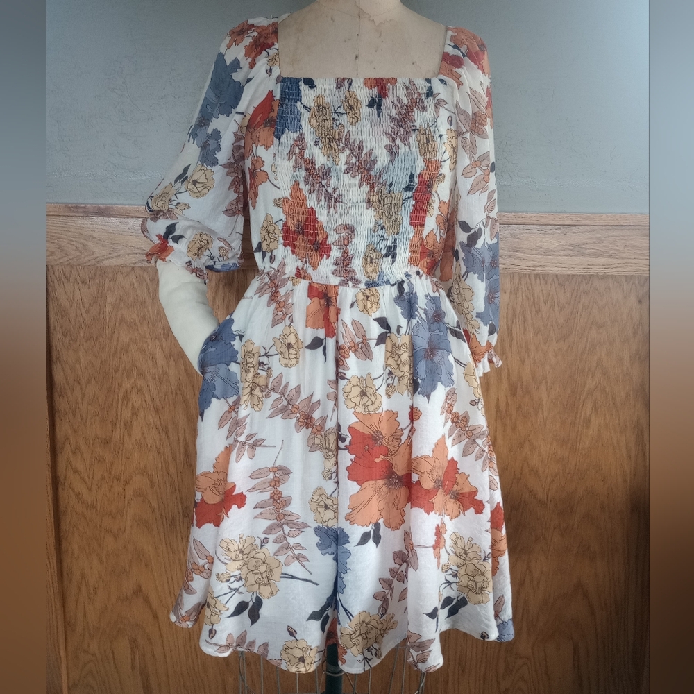 Hayden LA Textured Floral Smocked Mini Dress - Size M